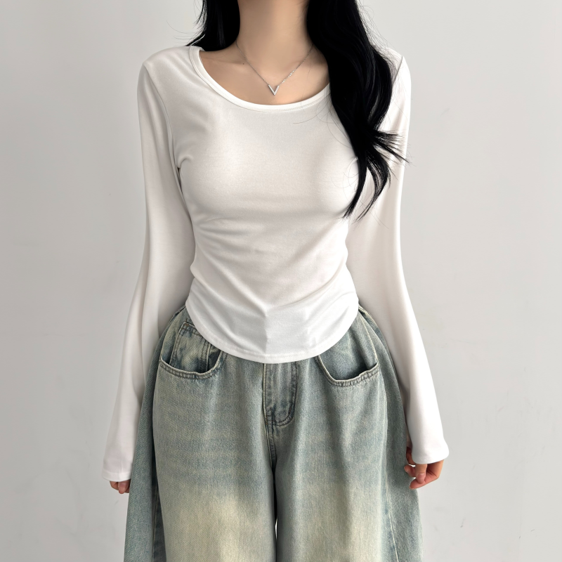 여성 유넥티셔츠 사계절 기본티 이너티셔츠 - 상세 이미지 4