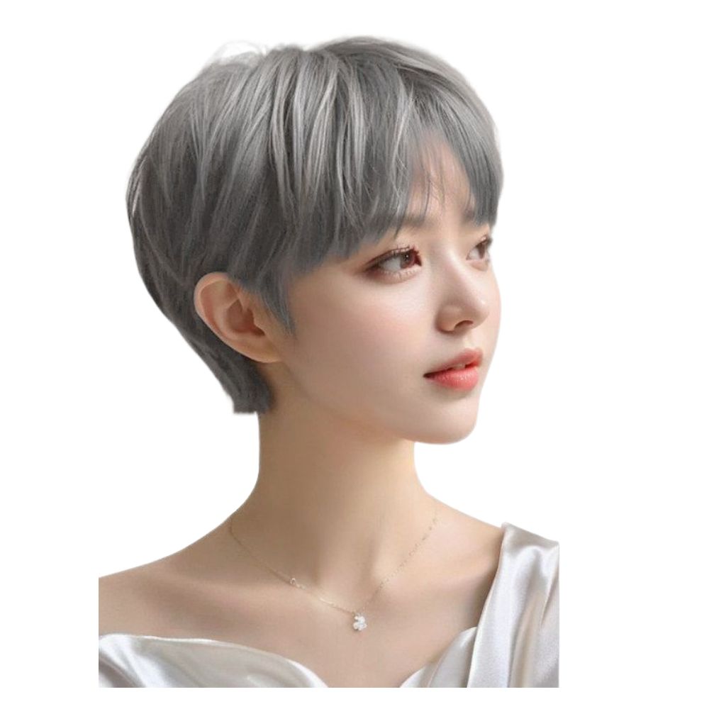 여성 숏컷 통가발 단발 여름용 패션용 중단발 패션 그레이 - 상품 이미지