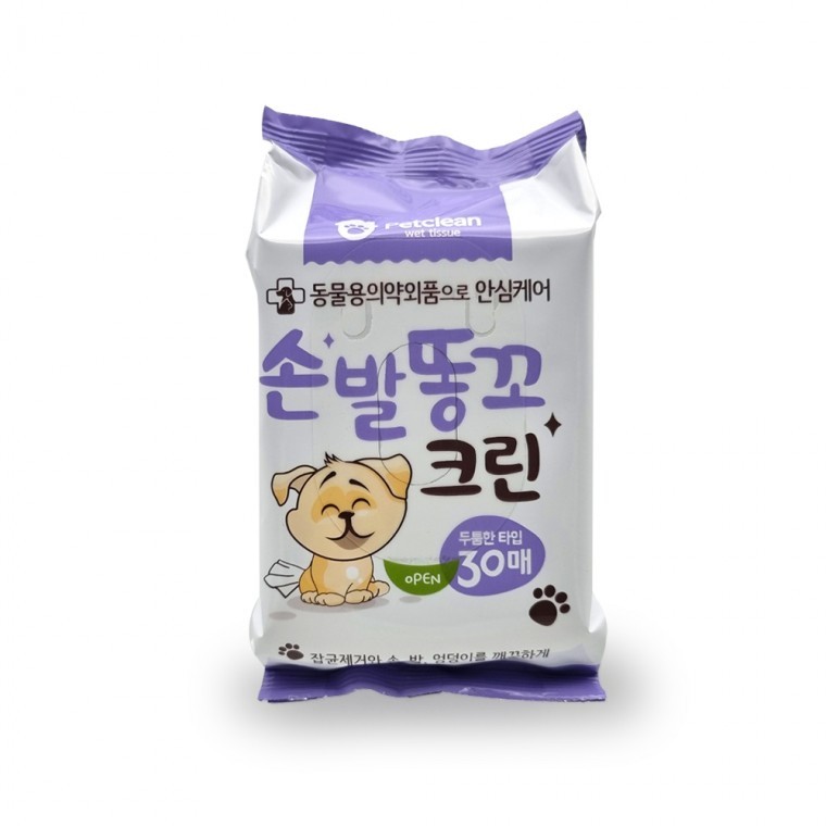 펫크린 손발똥꼬 물티슈 30매 개고양이겸용 반려동물 - 상품 이미지