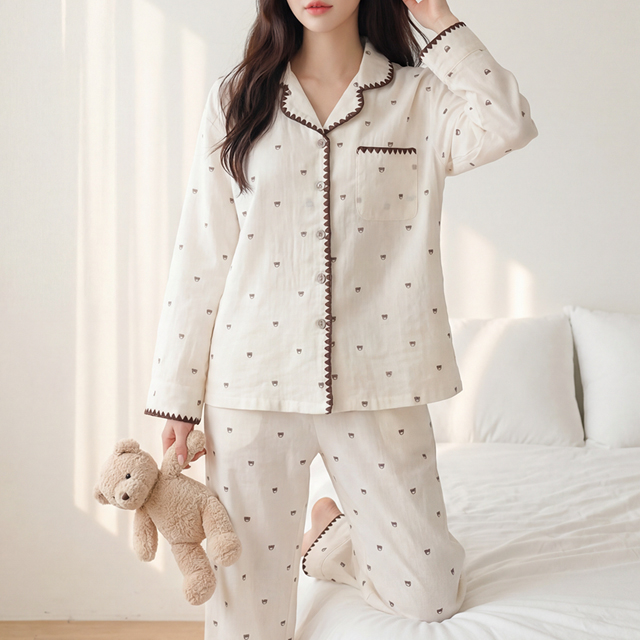 [M~XL]간절기 잠옷 곰돌이 파자마세트 홈웨어 - 상세 이미지 2