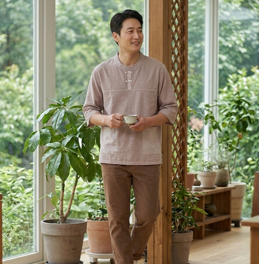 여름 생활한복 티셔츠 7부 개량한복 절개 티셔츠 남녀공용 - 상세 이미지 4