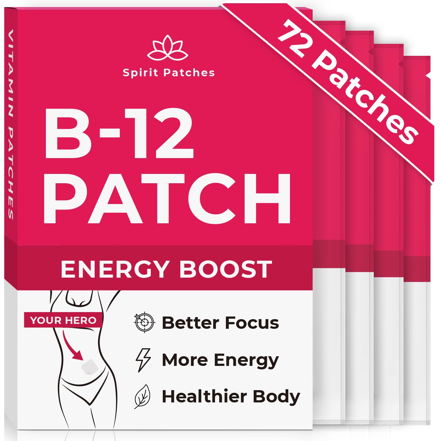 B12 패치 72개 – 여성용 천연 비타민 패치, 활력, 집중력 지원 - 상품 이미지