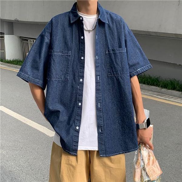 2컬러 데님 셔츠 남성 청남방 데일리 반팔 INSUM75 - 상품 이미지
