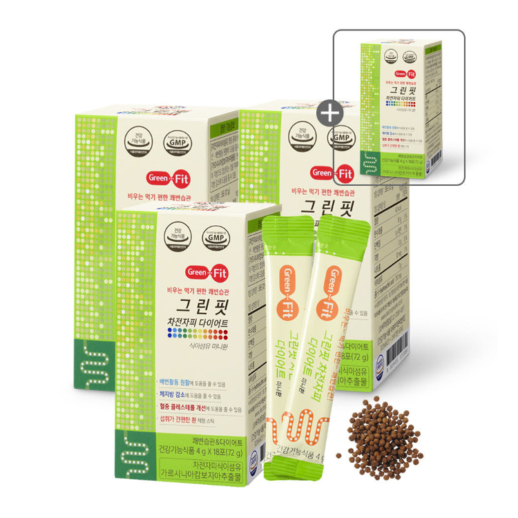 (3box+1box) 닥터피플 그린핏 차전자피 다이어트 - 비우는 먹기 편한 쾌변습관 18포, 3개 이미지 1