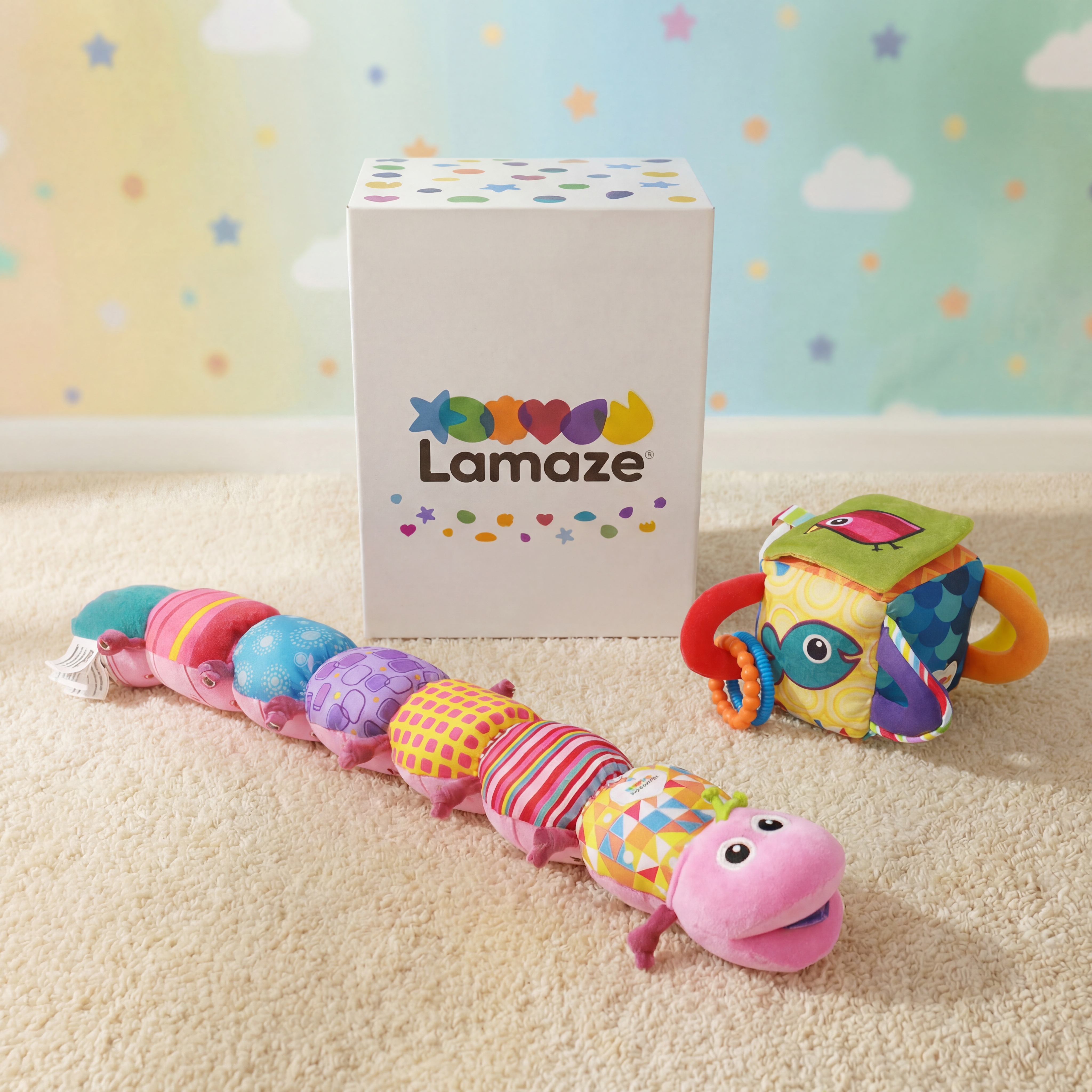 라마즈 애벌레 오감 세트 국민 아기 장난감 뮤지컬 자극 노랑/핑크+촉각 주사위 출산 백일 제품 이미지
