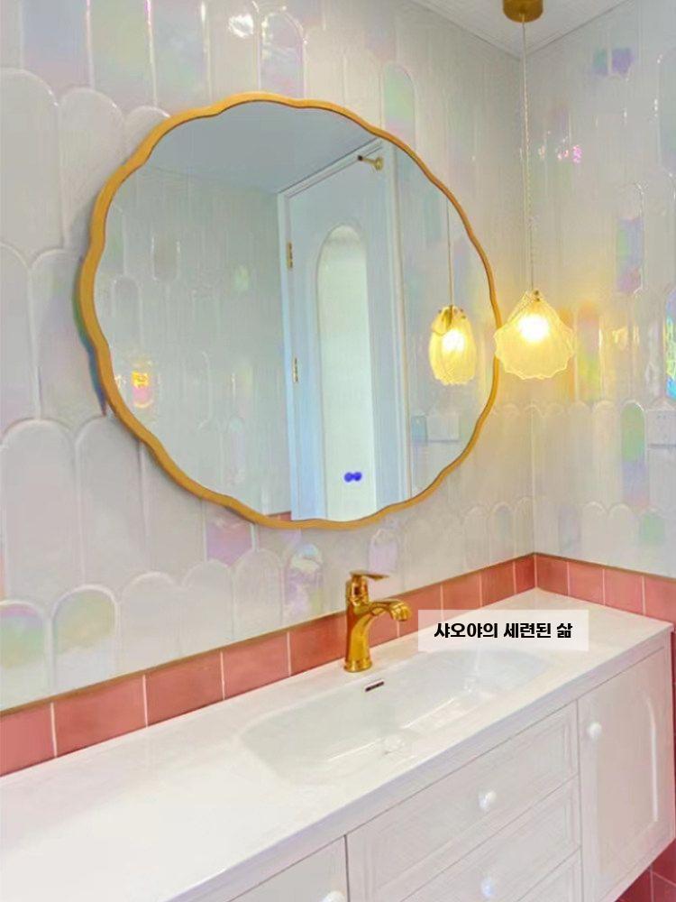 원형 벽걸이 거울 화장실 화장대 타원 인테리어 골드 50x50 CM - 상세 이미지 2