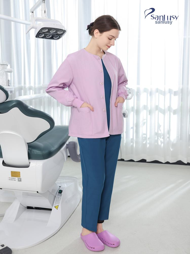 긴팔 스크럽 간호사 가디건 가운 여성 재킷 병원 유니폼 피콕블루 가디건 S 47.5-52.5kg - 상세 이미지 3