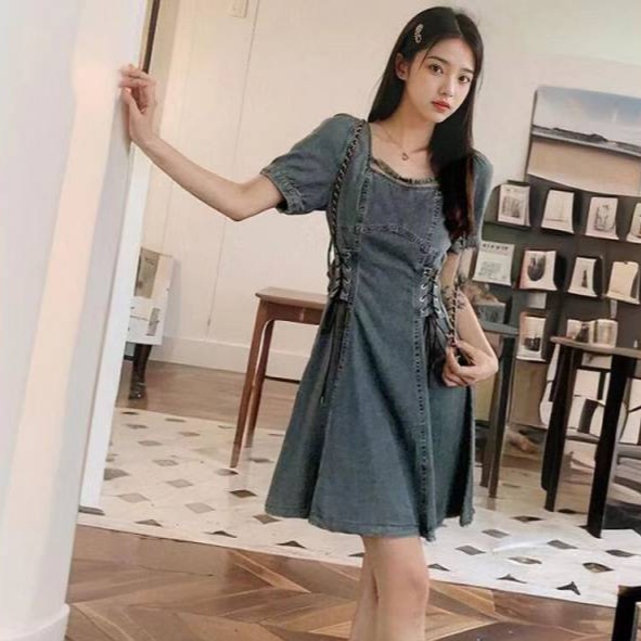 빅사이즈 슬림핏 미니 코르셋 스퀘어넥 퍼프소매 반팔 허리스트링 조절 꾸안꾸 데일리 - 상세 이미지 2