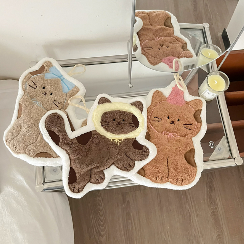 고양이 주방 핸드타올 / 고리수건 어린이집 준비물 극세사 욕실 화장실 - 상품 이미지