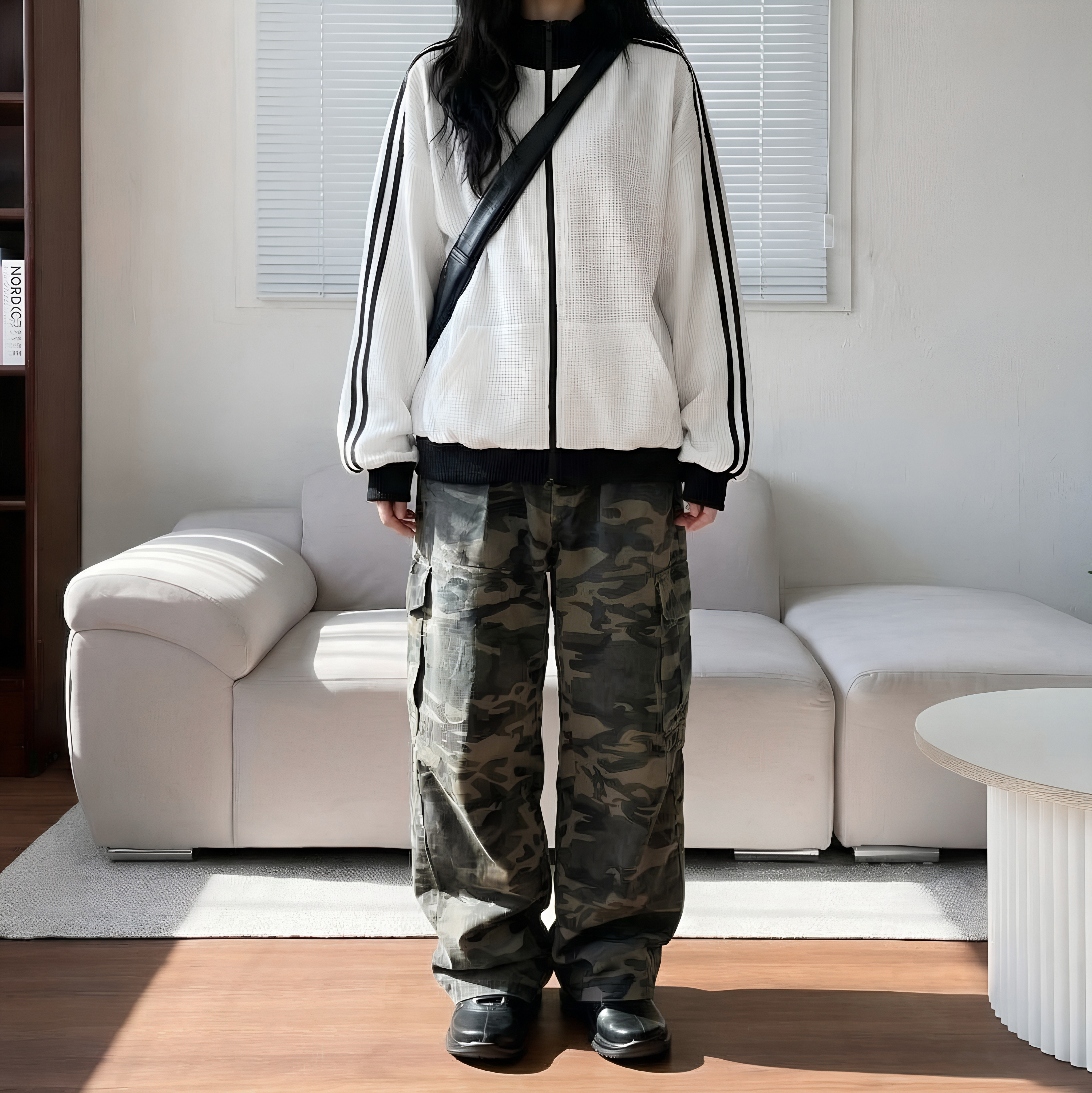 남자 사선 카고 스트링 벌룬 와이드 밴딩 팬츠 2color 이미지 6