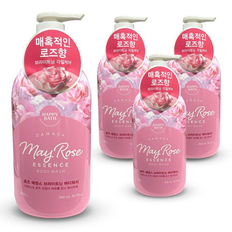 해피바스 로즈 에센스 각질케어 바디워시 900g 4개 - 상품 이미지