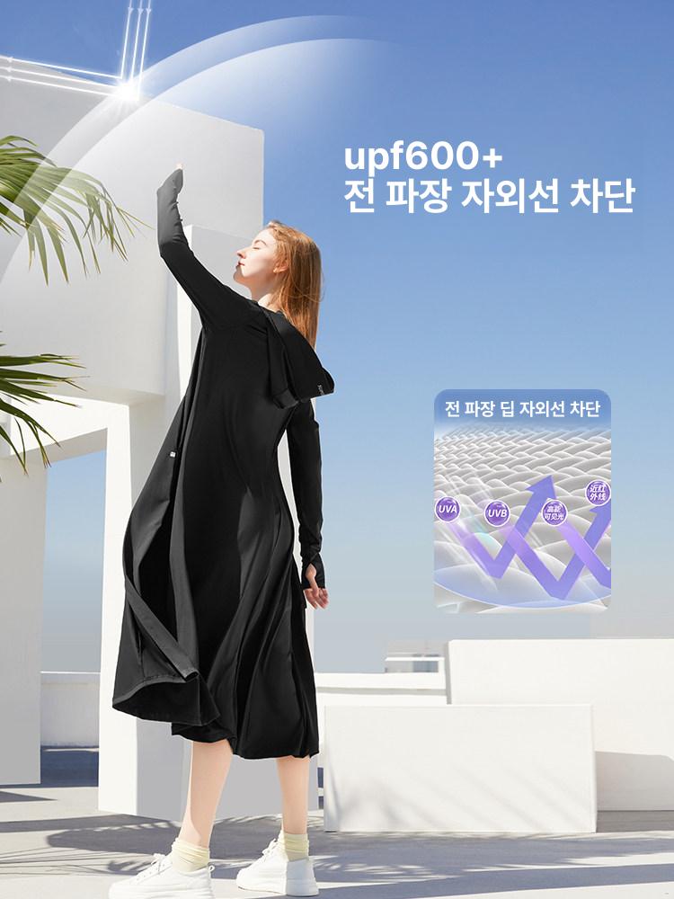 여성 롱 힙커버 밴드 바람막이 초경량 길어진 풀 점퍼 트랭퀼블랙 M 프리사이즈 [약 40-65kg] - 상세 이미지 3