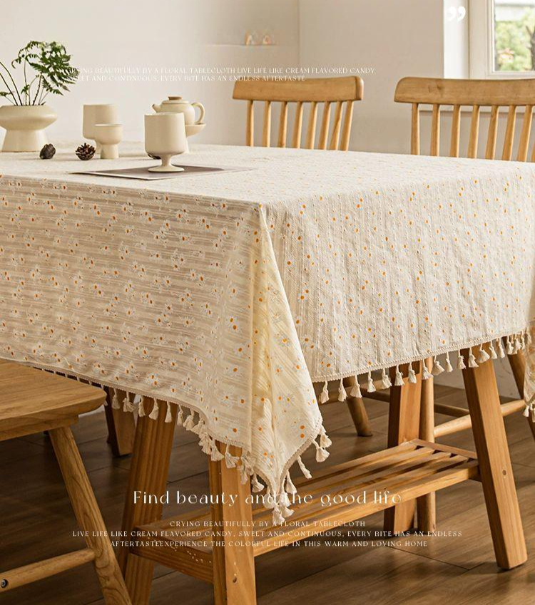 코튼 린넨 꽃무늬 테이블보 스몰 대형 방수 식탁보 태슬 스몰 데이지 (방수) 120x180cm - 상품 이미지