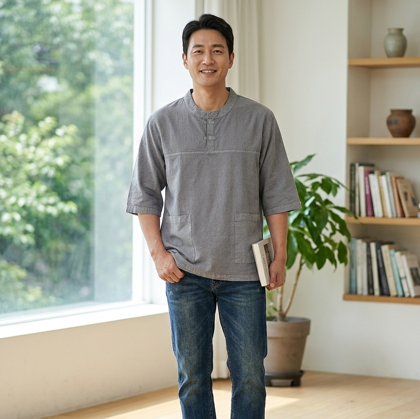 여름 생활한복 티셔츠 7부 개량한복 절개 티셔츠 남녀공용 - 상세 이미지 5