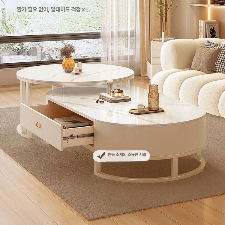세라믹 거실 테이블 대리석 원형 인테리어 템파 보드 원 커피 좌식 소파 라운드 - 상세 이미지 3
