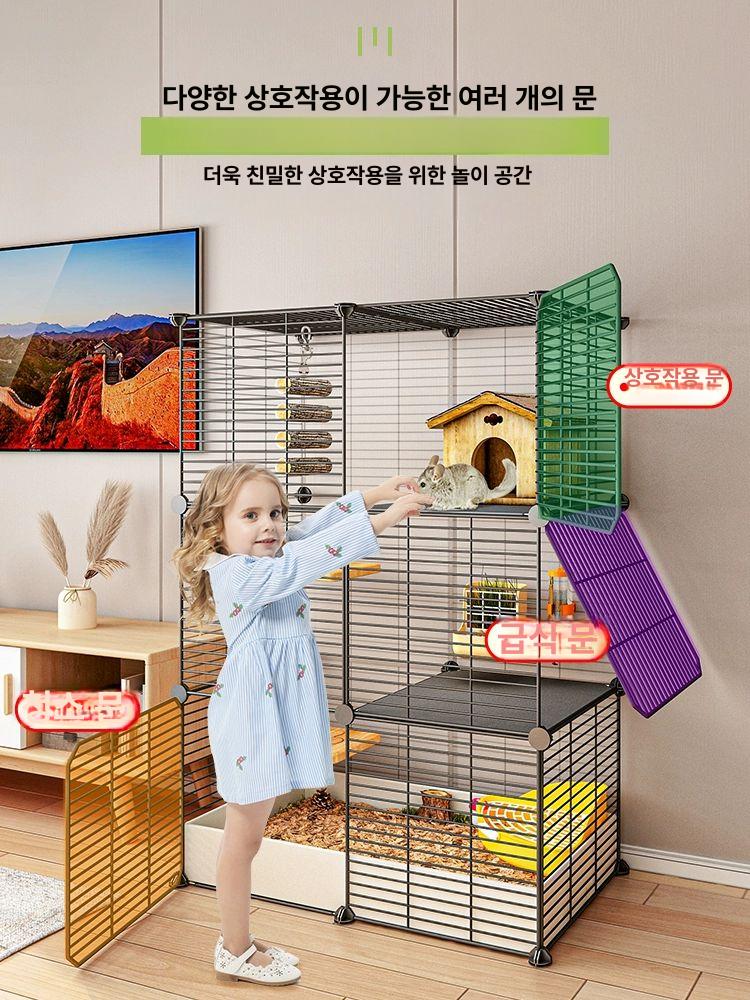 친칠라 케이지 토끼 페럿 대형 새장 후아루 외 럭셔리 3칸 73x37x107 선반 8종 - 상세 이미지 4