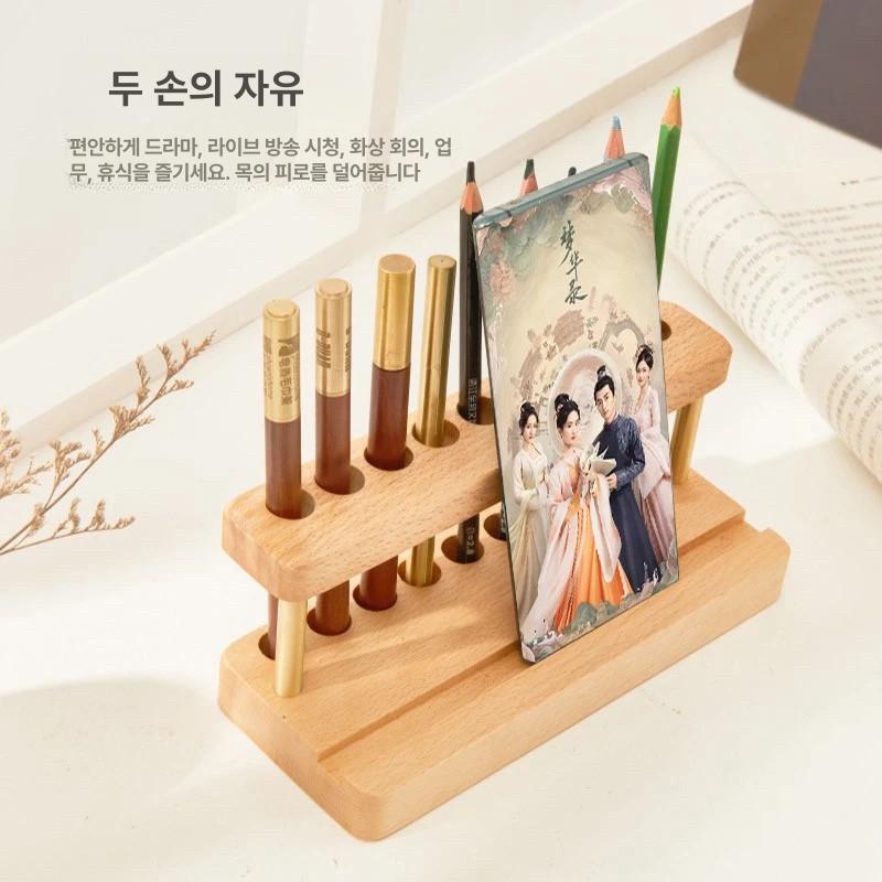 원목 고급 펜홀더 만년필 우드 휴대폰 꽃이 거치대 너도밤나무 골드 펜 홀더 - 상세 이미지 5