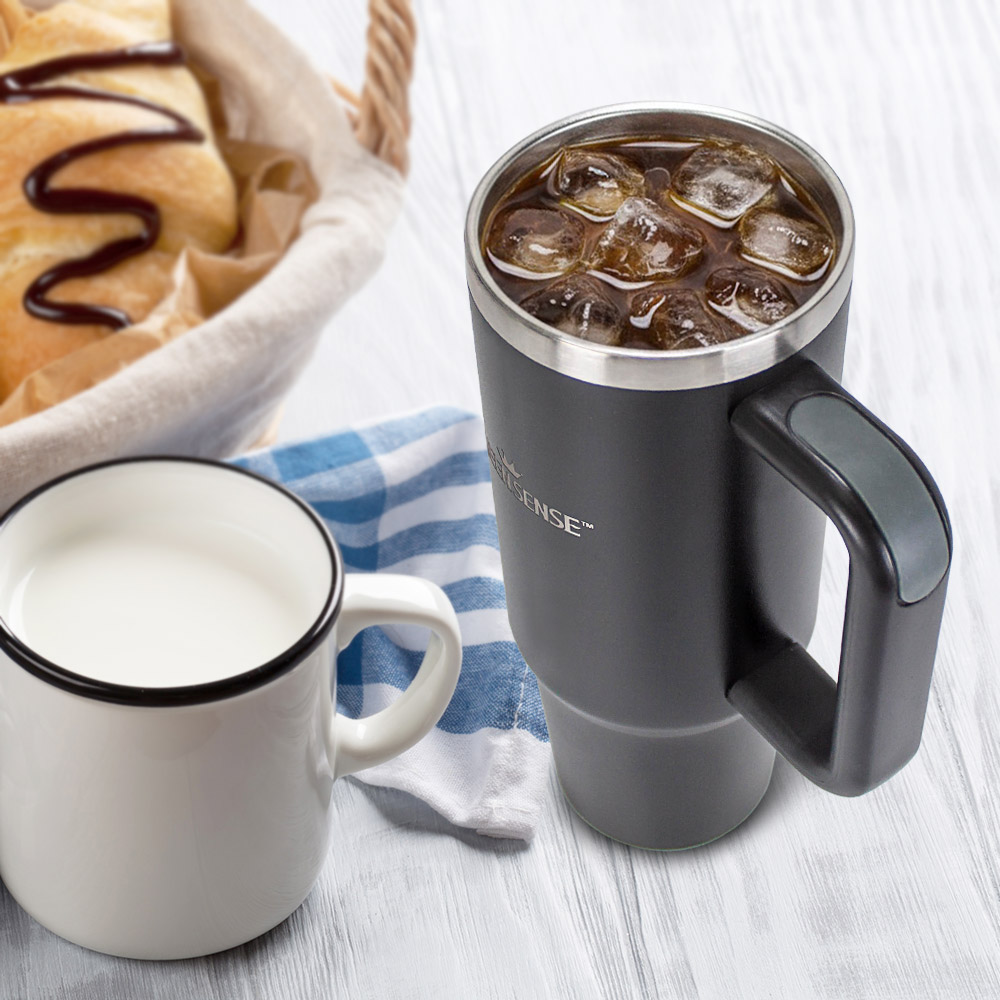 보온 보냉 대용량 손잡이 스테인리스 304 빨대 핸들 텀블러 900ml 블랙 - 상세 이미지 4