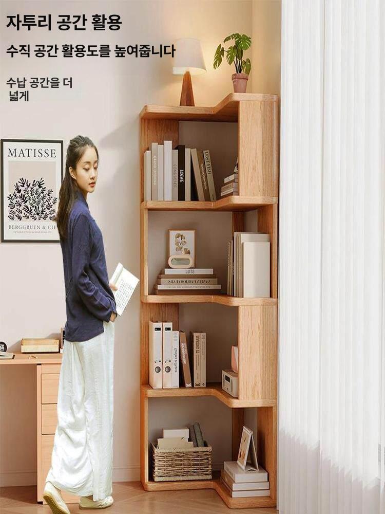코너책장 거실 인테리어 슬림 서재 수납장 모서리 형 침실 수납 도서랙 책꽂이 원목색 원목 - 상세 이미지 3