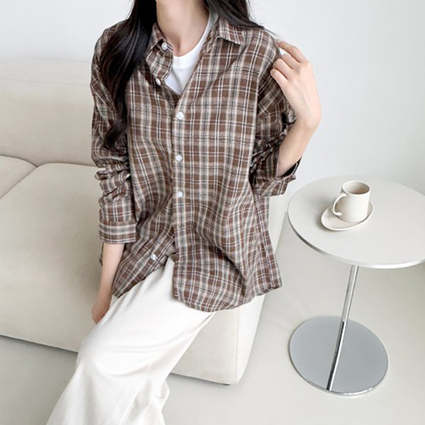 남녀공용 클래식 오버핏 체크남방 SD-250906 - 상품 이미지