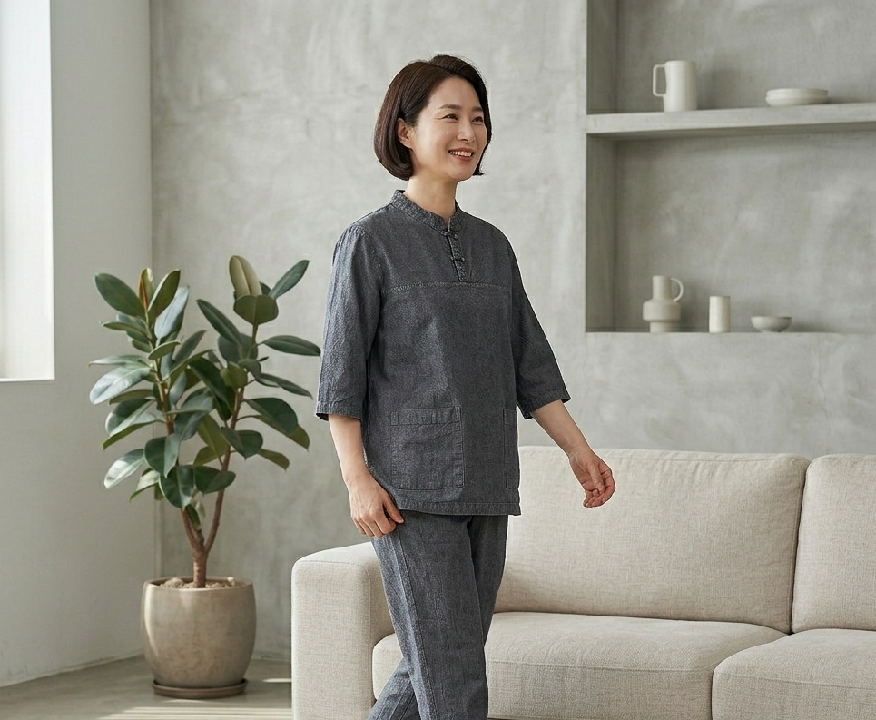 여름 생활한복 티셔츠 7부 개량한복 절개 티셔츠 남녀공용 - 상세 이미지 2