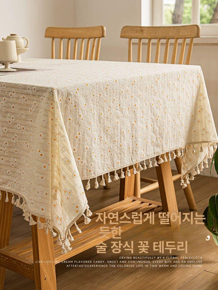 코튼 린넨 꽃무늬 테이블보 스몰 대형 방수 식탁보 태슬 스몰 데이지 (방수) 120x180cm - 상세 이미지 5