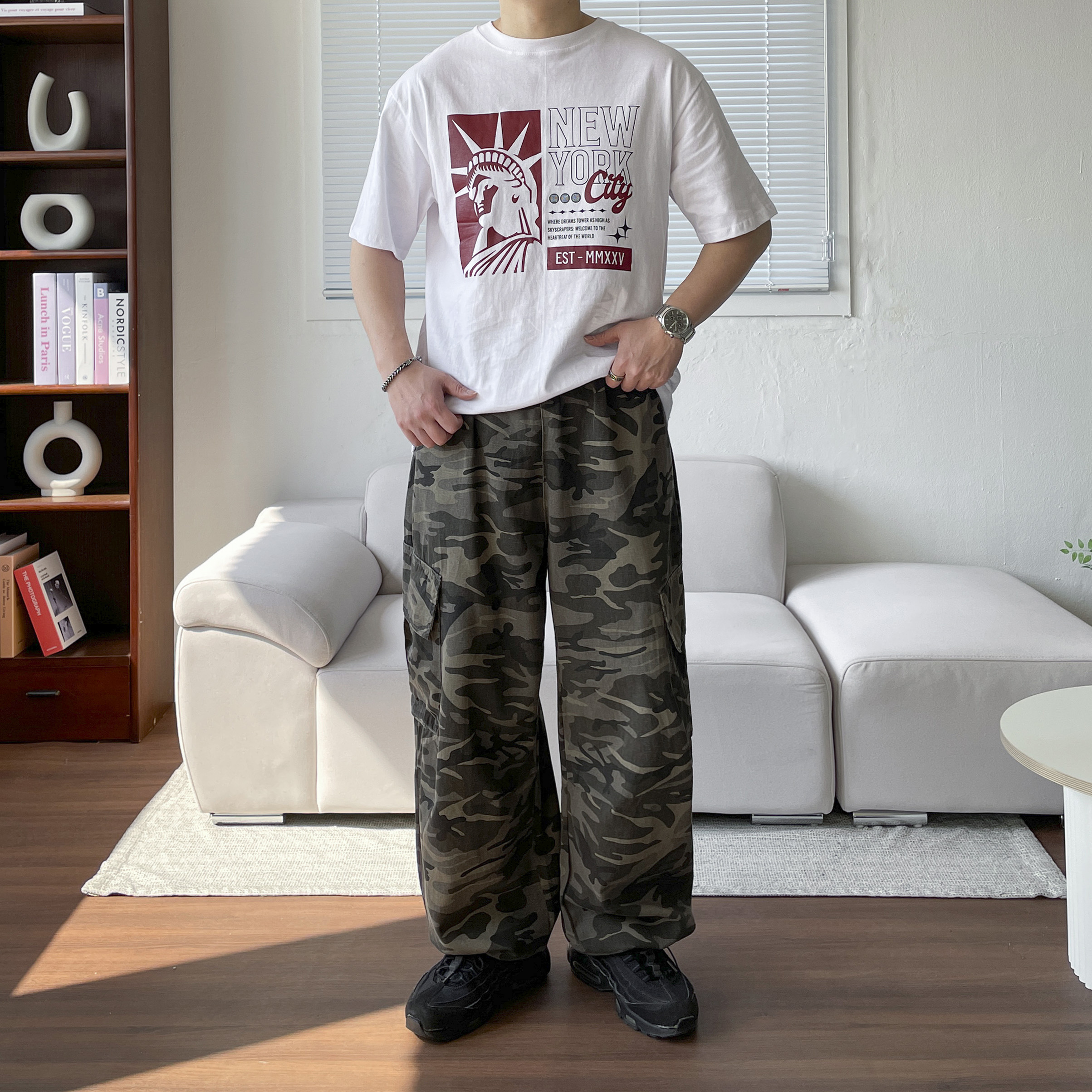 남자 사선 카고 스트링 벌룬 와이드 밴딩 팬츠 2color - 상세 이미지 5