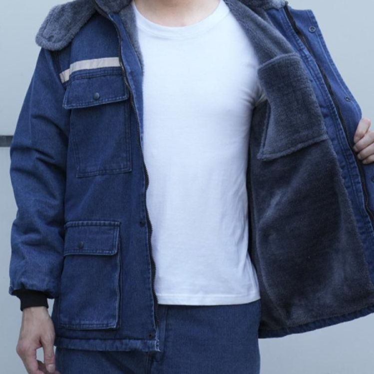 두꺼운 겨울 기모 피스복 용접 보호복 바지 상의 공방 현장 방한 - 상품 이미지