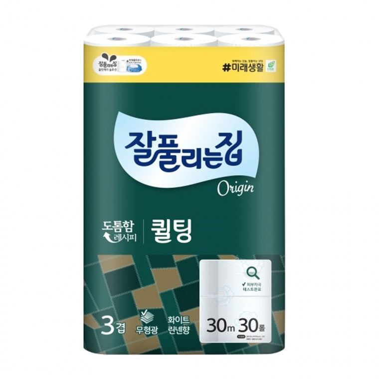 잘풀리는집 퀼팅 두루마리휴지 3겹화장지 30m 30롤 - 상품 이미지