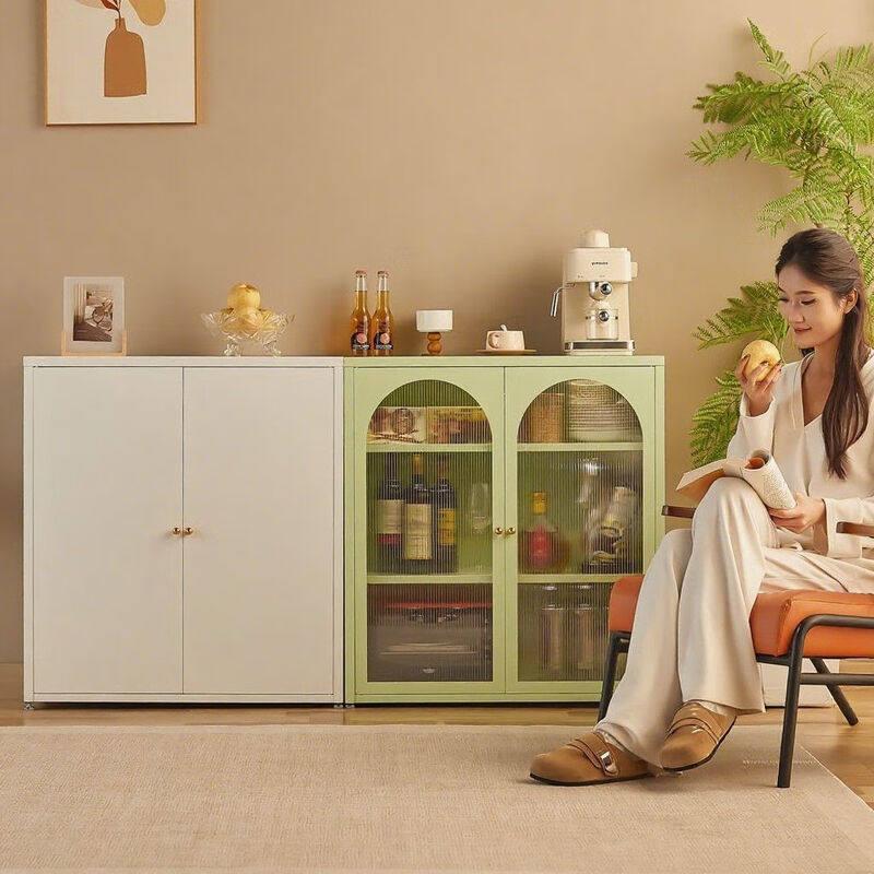 홈카페 수납장 그릇장식장 카페장 주방 서랍장 화이트 철제 도어 90cm - 상품 이미지