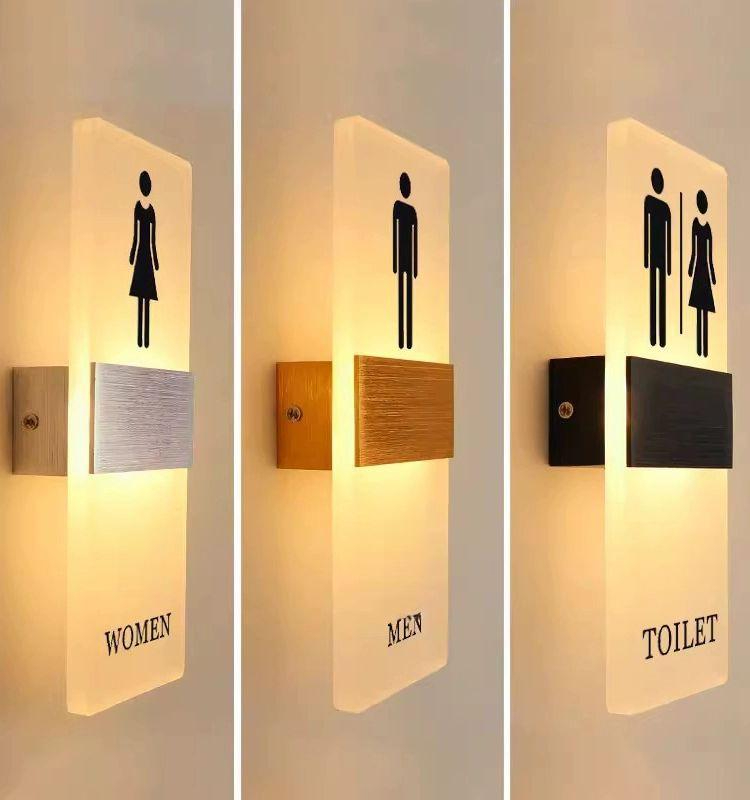 업소용 남 화장실 안내 발광 표시등 LED 녀 표지판 남녀공용 헤어라인 블랙 29x11cm - 상품 이미지