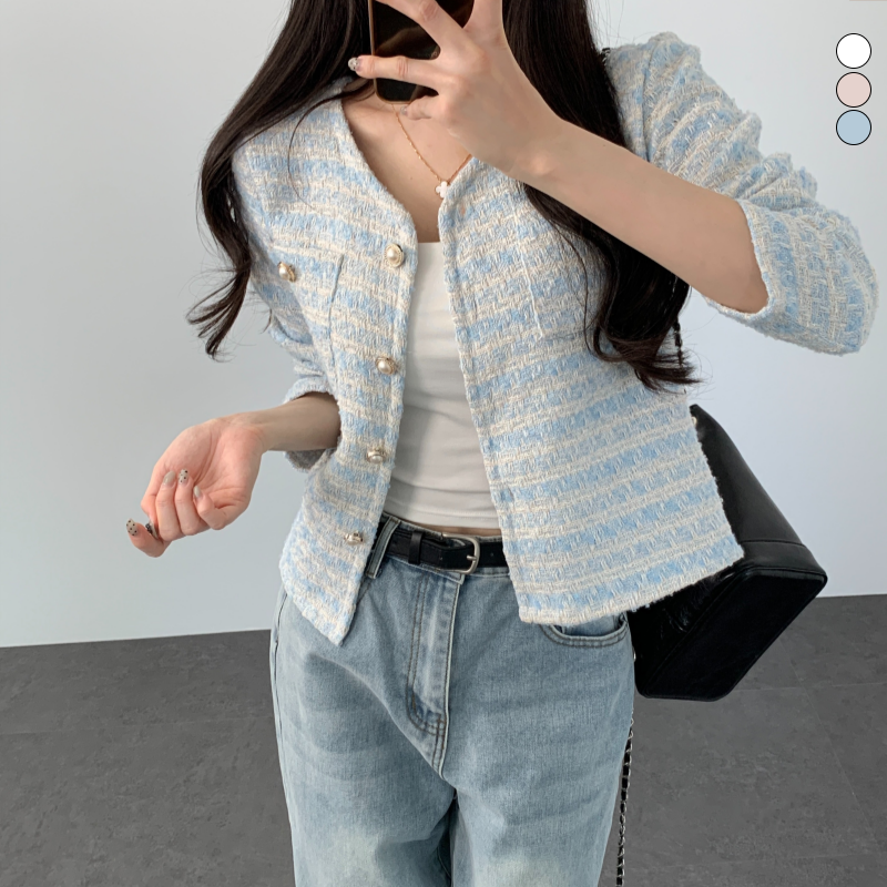 봄하객룩 트위드자켓 진주 여성자켓 - 상품 이미지