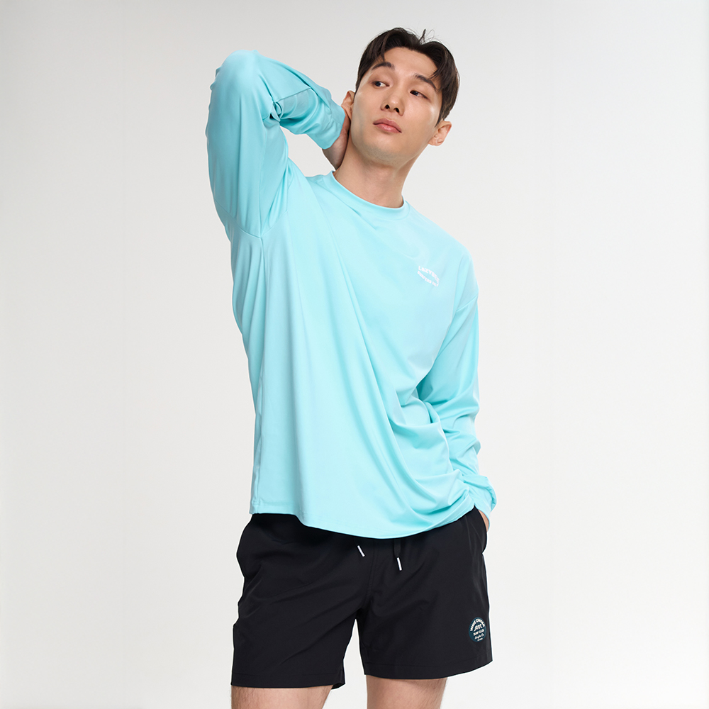 드라이쿨링 오버핏 남성 래쉬가드 반바지 상하세트 체형커버 수영복 비치웨어 민트 - 상세 이미지 4
