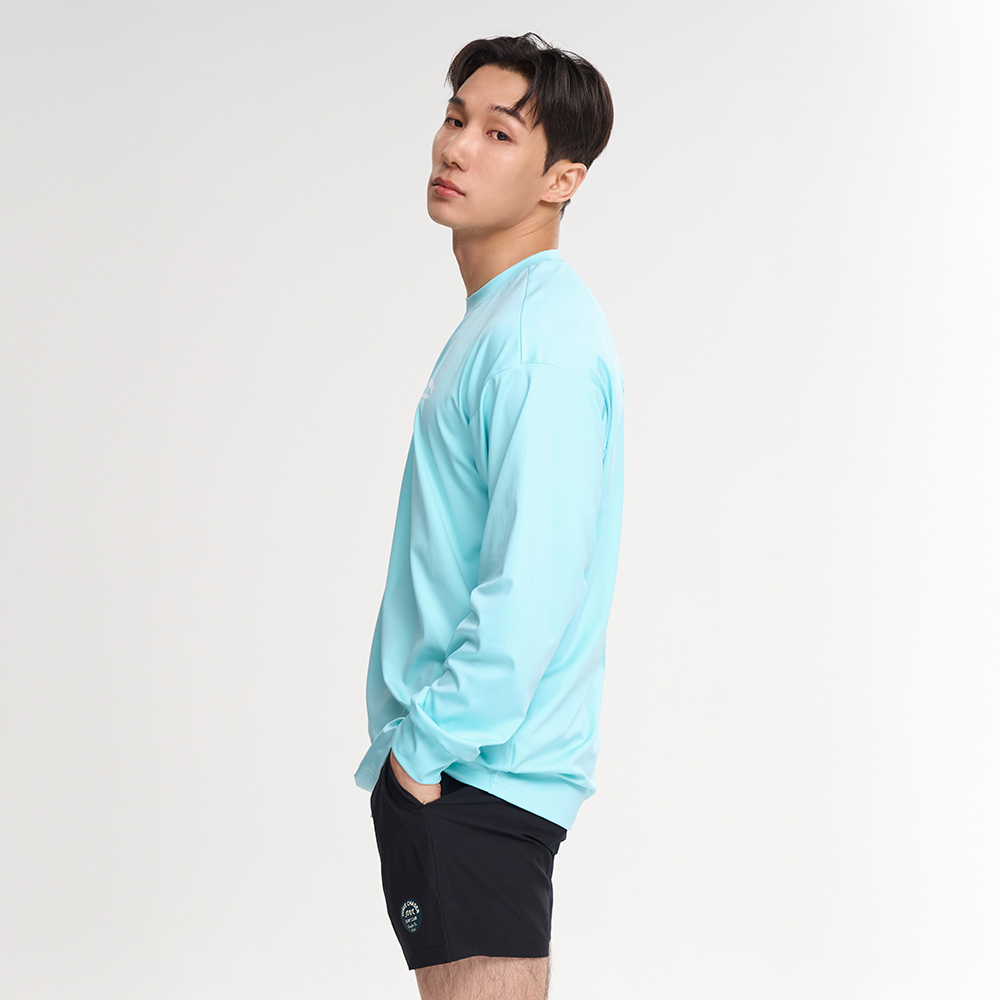 드라이쿨링 오버핏 남성 래쉬가드 반바지 상하세트 체형커버 수영복 비치웨어 민트 - 상세 이미지 5