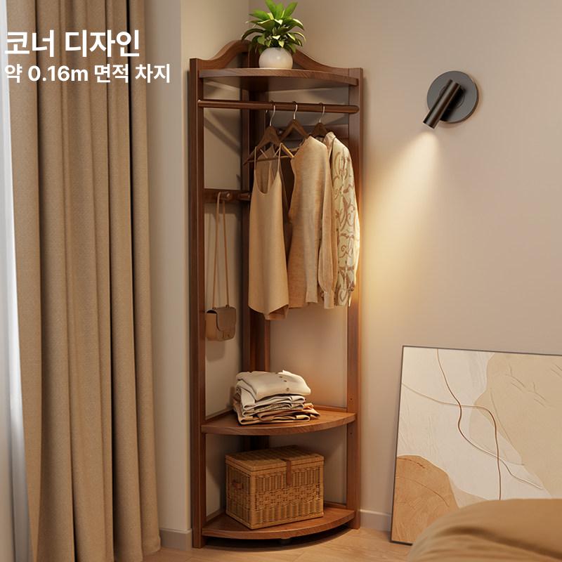 코너스탠드선반 수납 벽 단단한 원목 옷걸이 조립식 틈새 코너행거 공간활용 사이드 - 상세 이미지 3