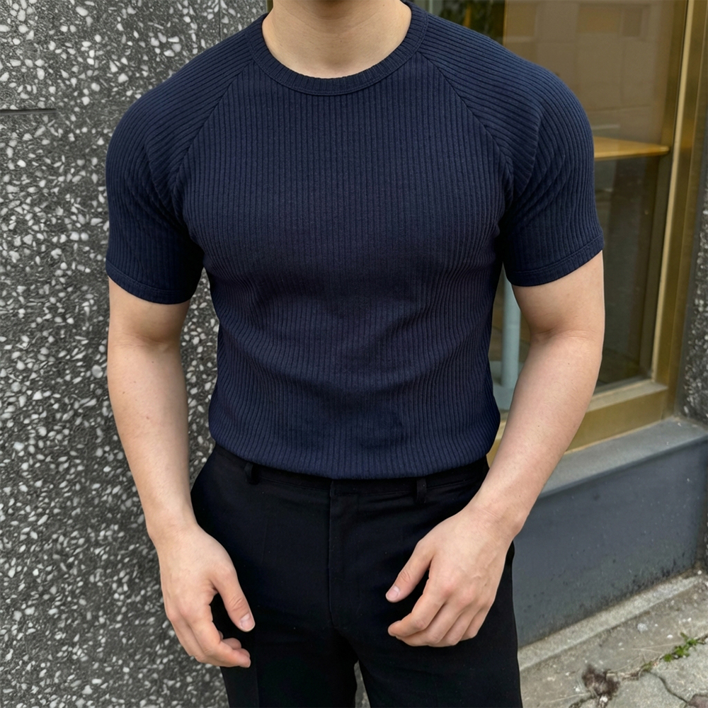 남자 레글런 골지 슬림 반팔티 머슬핏 티셔츠 1+1 - 상세 이미지 3
