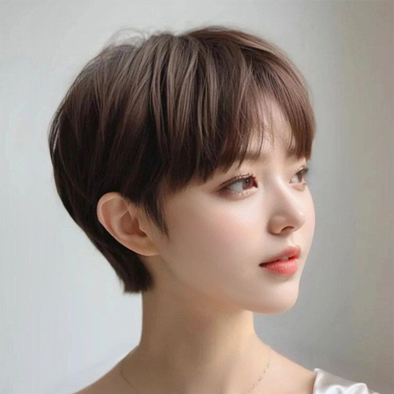 여성 숏컷 통가발 단발 여름용 패션용 중단발 패션 그레이 - 상세 이미지 3