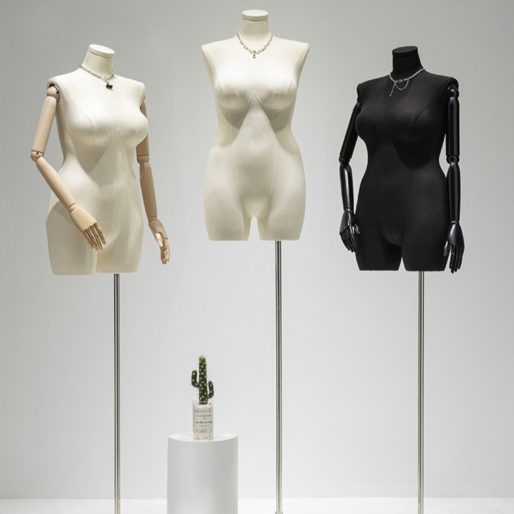 빅사이즈 마네킹 여성 중년 통통체형 현실감있는 반신 고급 패브릭 관절 우드팔 웨딩 드레스 - 상품 이미지