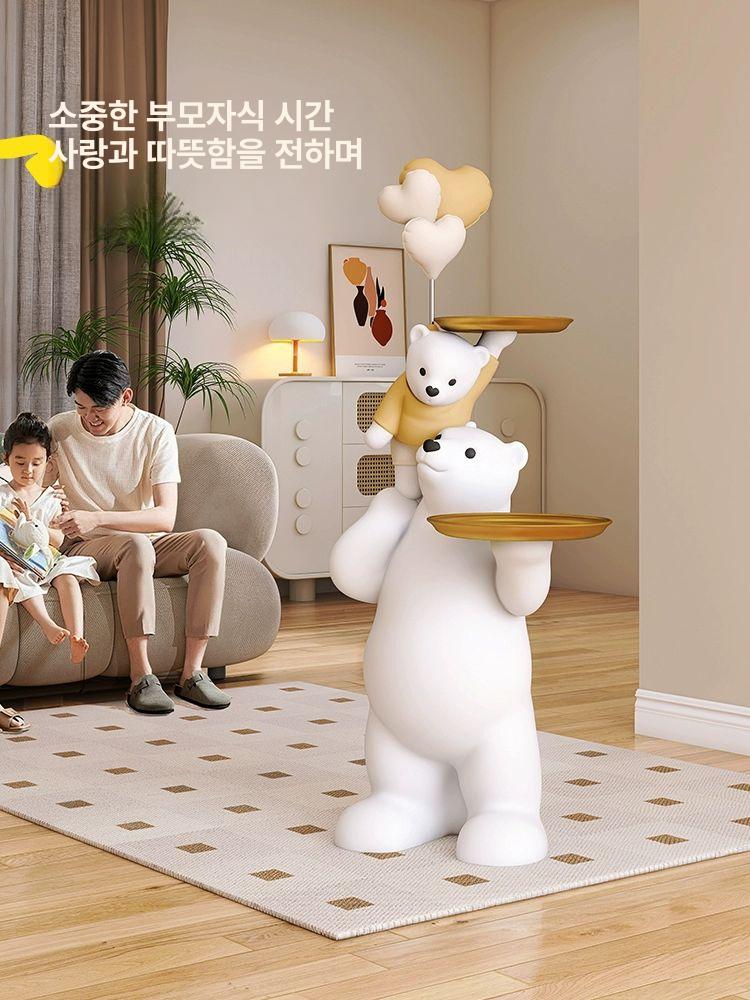 곰모형조형 트레이 베어 현관 거실 선반 장식 모양 인테리어 브릭 대형 북극 선물 장식품 크리 - 상세 이미지 4