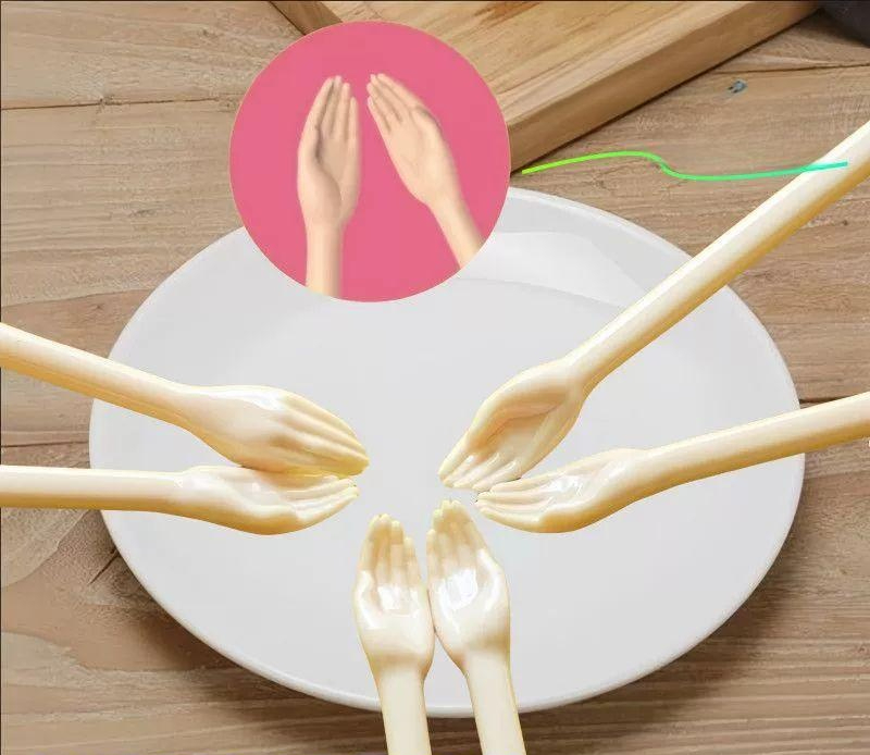 손 모양 젓가락 도자기 수저 나무 칩 세트 집들이선물 손바닥 젓가락 1쌍 - 상품 이미지