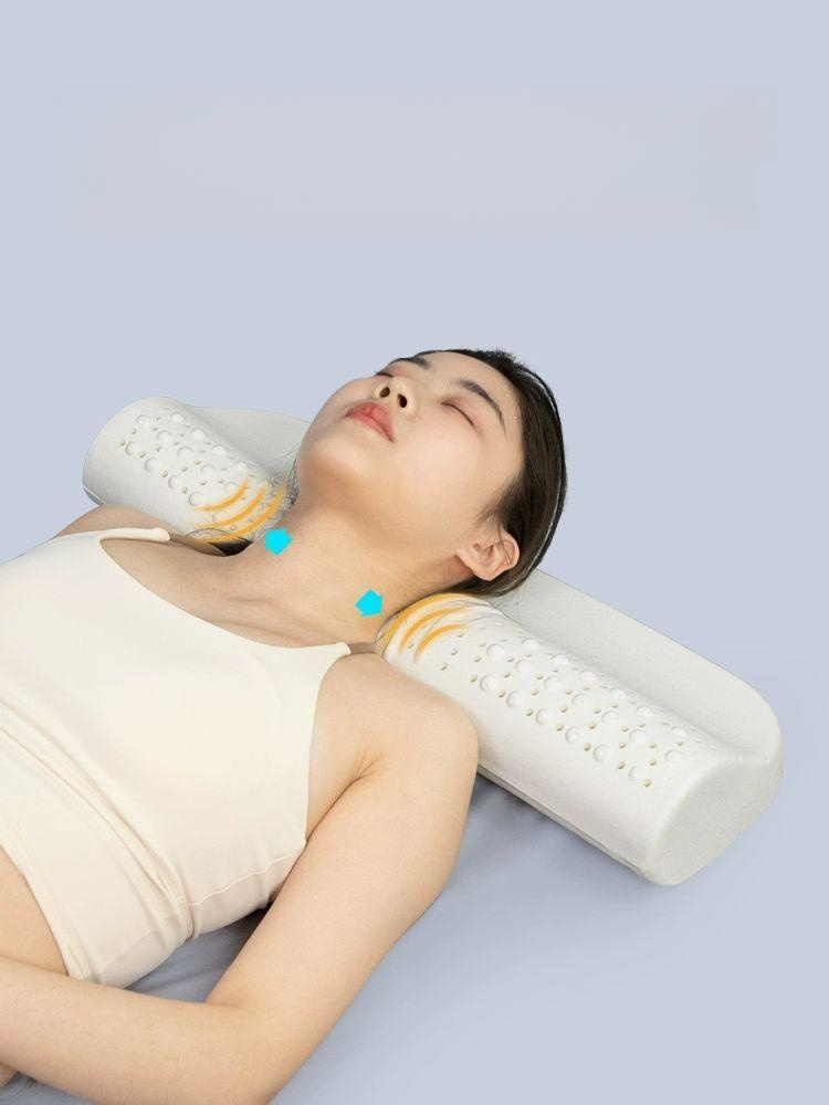 라텍스목베개 휴대용 기능성 기내용 수납 높은 낮잠 여행 낮은 (연파랑 아이스 실크 커버 포함) - 상품 이미지