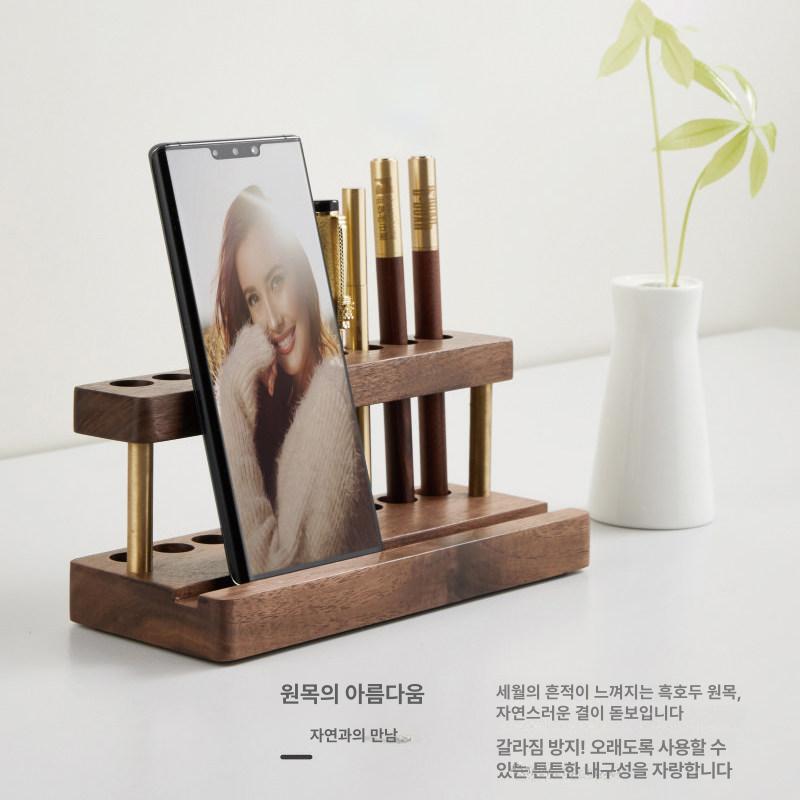 원목 고급 펜홀더 만년필 우드 휴대폰 꽃이 거치대 너도밤나무 골드 펜 홀더 - 상세 이미지 2