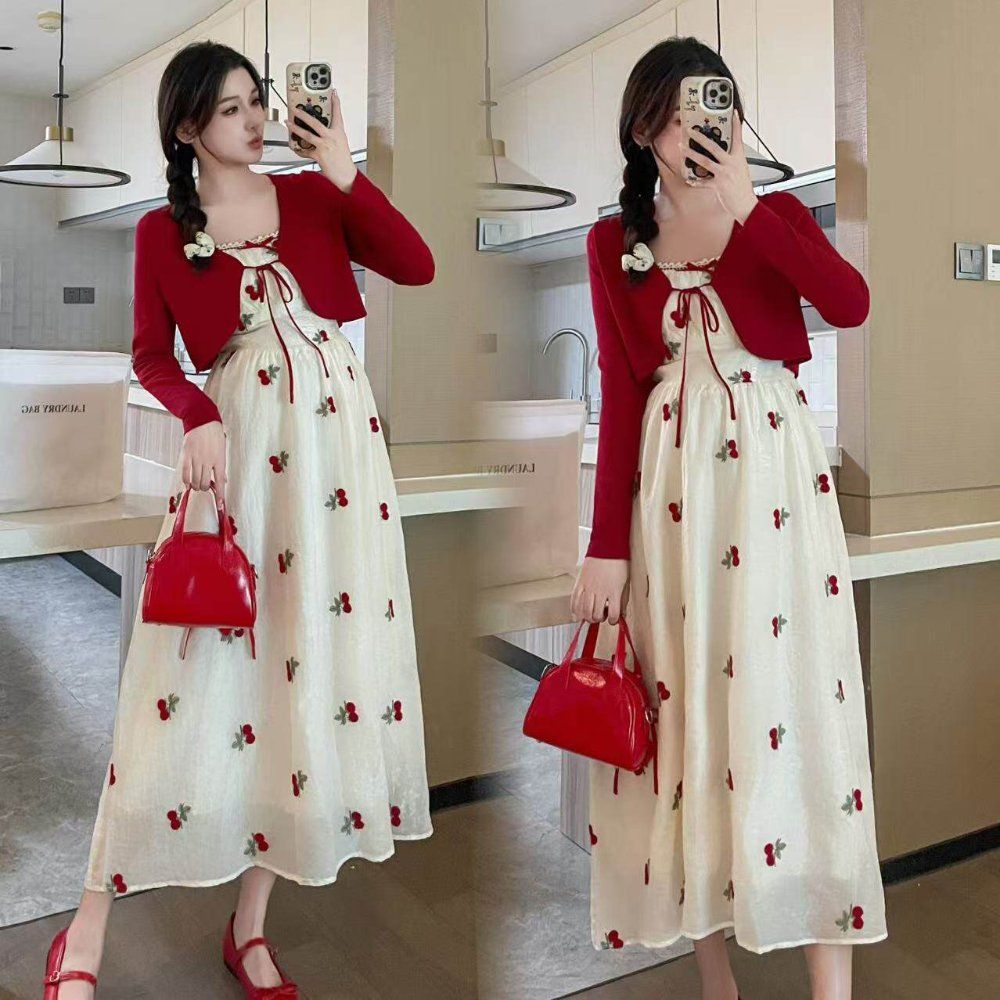 임산부 가디건원피스세트 민소매 나시 원피스 자외선차단 가디건 플라워 슬립 M 40-55kg - 상세 이미지 4