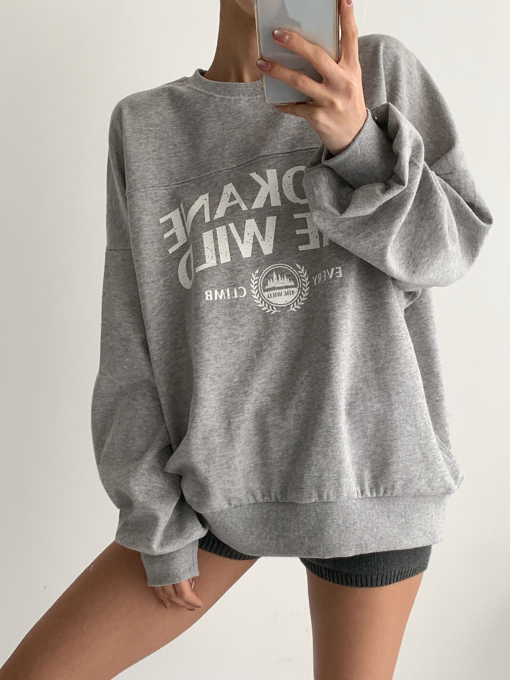 오버핏맨투맨 절개맨투맨 여성 빅사이즈 레터링 박스 긴팔 티셔츠 - 상세 이미지 5
