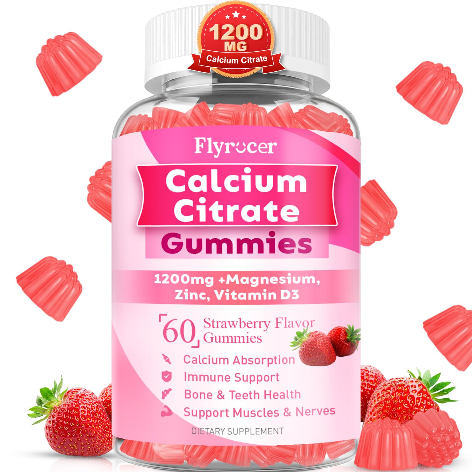 1200mg 칼슘 시트레이트 구미 - 뼈, 근육, 치아 건강 보조 60개입 - 상품 이미지