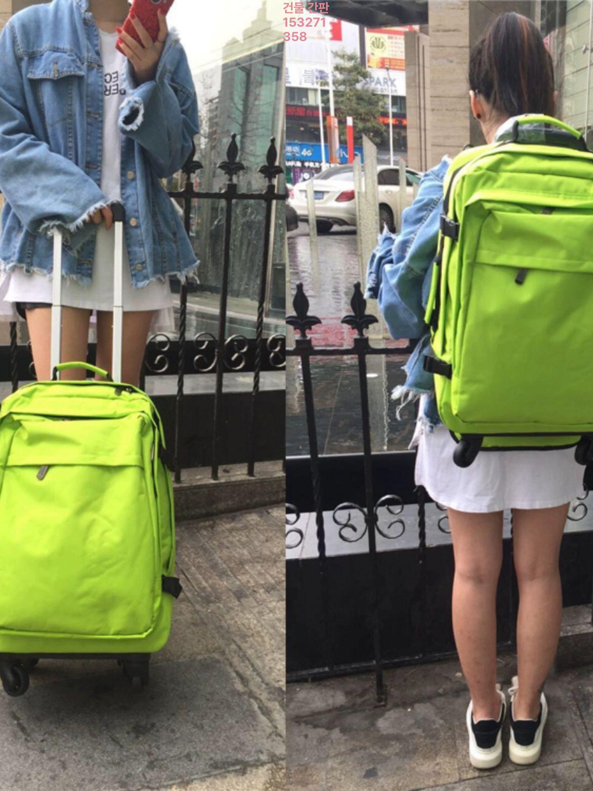 바퀴달린 백팩 캐리어 기내용 여행 배낭 가방 롤링 형광 녹색 트렌디 그린 L급 20인치 - 상품 이미지