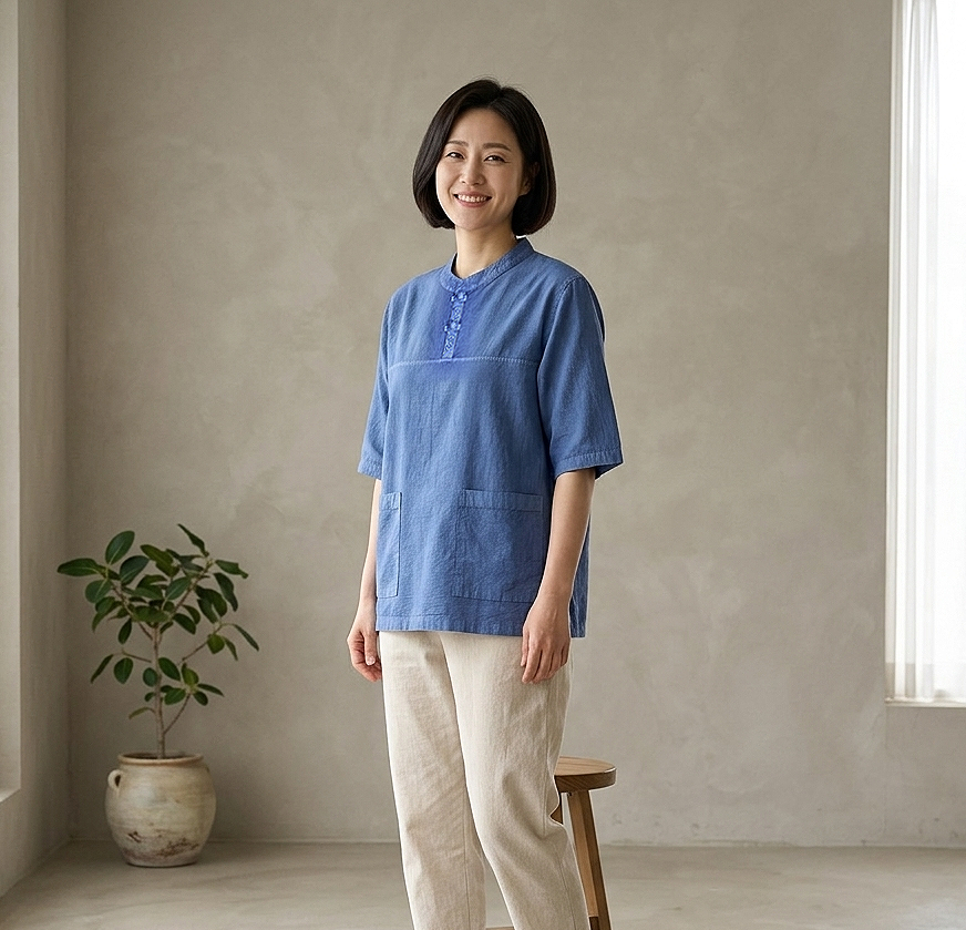 여름 생활한복 티셔츠 7부 개량한복 절개 티셔츠 남녀공용 - 상품 이미지