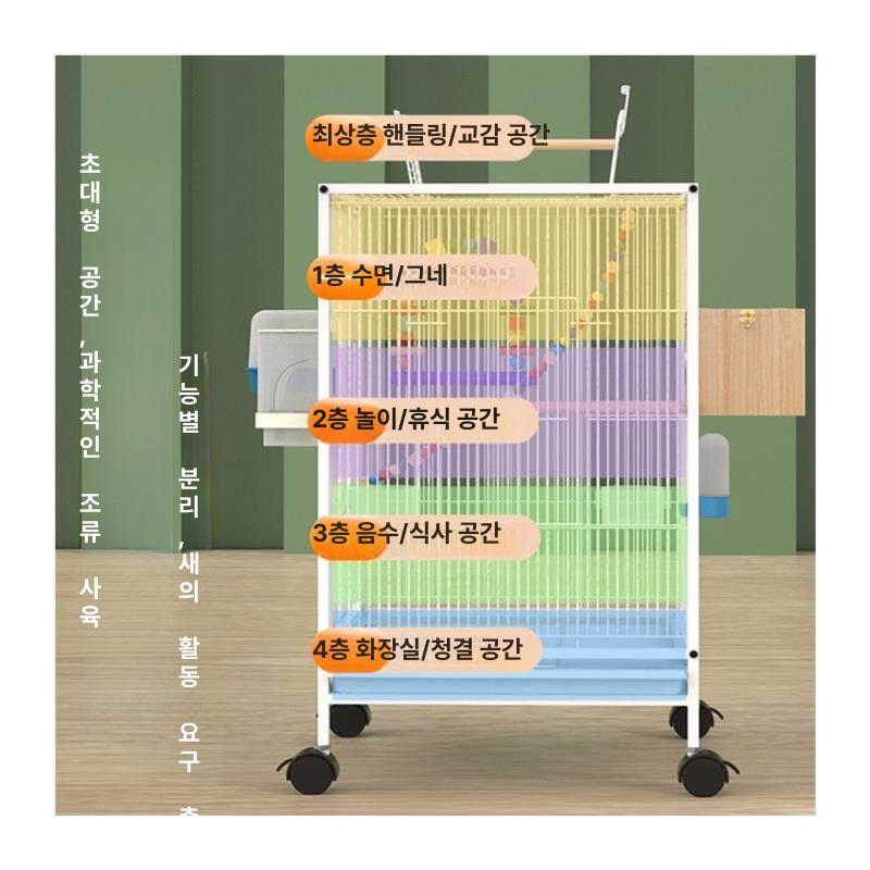새장 앵무새 대형새장 앵무 회색앵무 스테인리스 대형 인테리어 바퀴 잉꼬 아크릴 이동식 - 상세 이미지 5