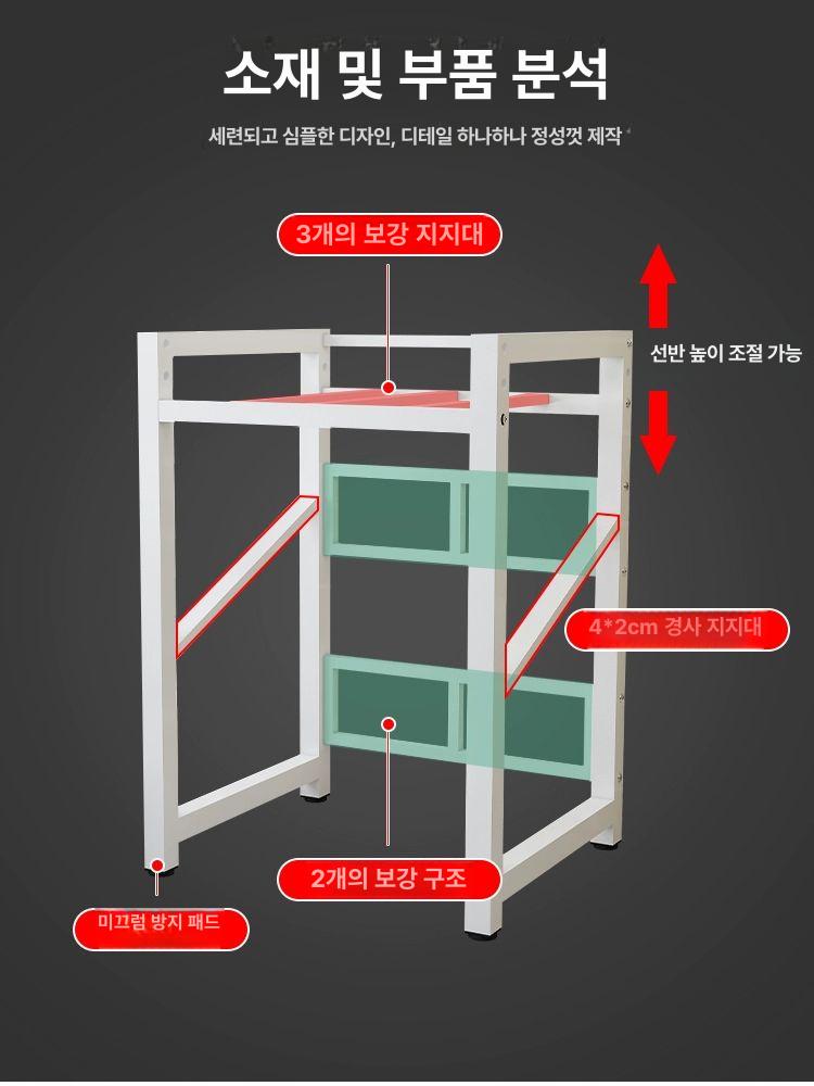 건조기 선반 세탁기 철제랙 거치대 김치냉장고 진열대 블랙 프레임 + 라이트월넛 - 상세 이미지 3