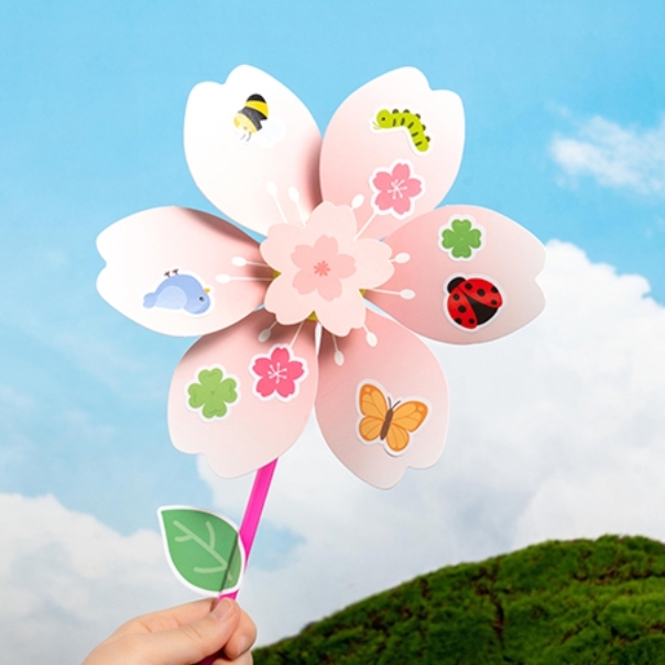 곤충스티커장식 벚꽃모양바람개비 꽃바람개비 봄꽃미술교구 봄야외활동수업 - 상품 이미지